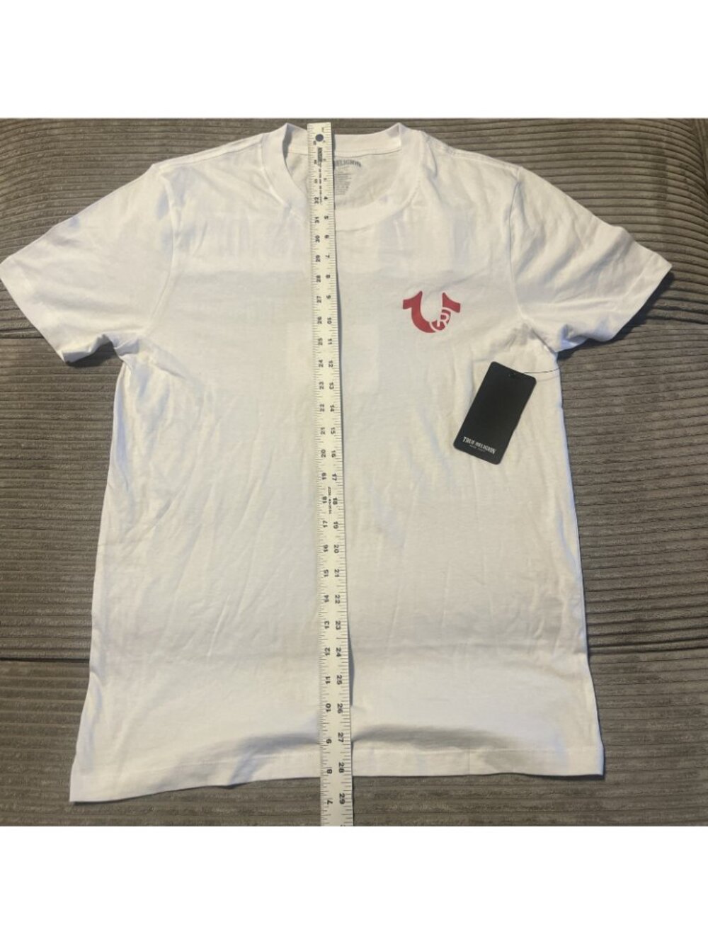 True Religion Gray Logo Pocket Crew Neck Short Sleeve Men's T-Shirt Small White - Picture 3 of 8
